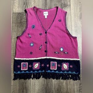 NWT Vintage Blast Ramie Cotton Sweater Vest Size 2X Magenta Floral Grannycore